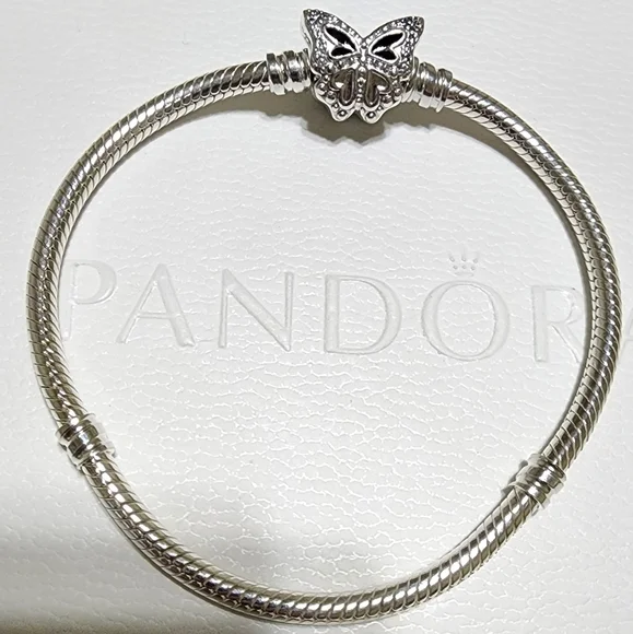 Pandora Moments Butterfly Clasp Snake Chain Bracelet 7.5 IN